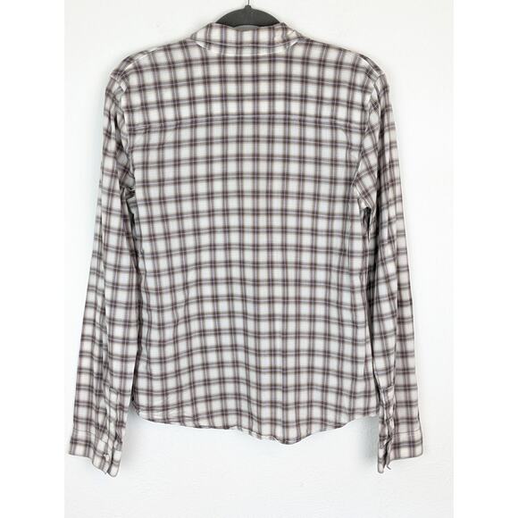 James Perse Top Plaid Western Classic Neutral Spring Fall Tan Cream Size XL - Picture 4 of 12